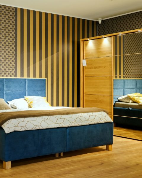 a bedroom with a bed and a closet