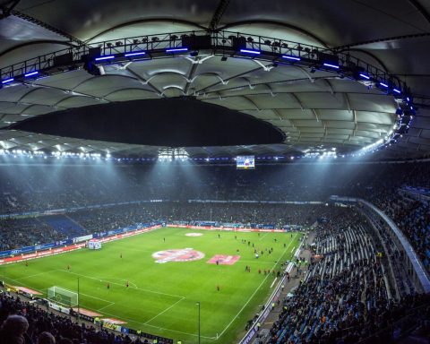 high angel photography of football stadium