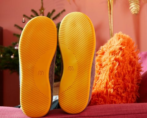 yellow and red slide sandals