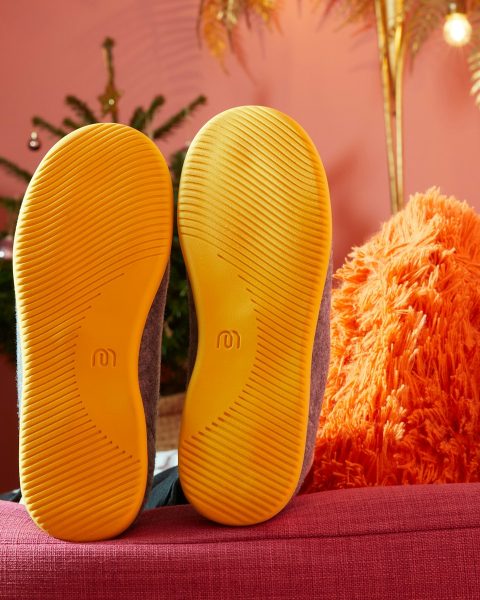 yellow and red slide sandals