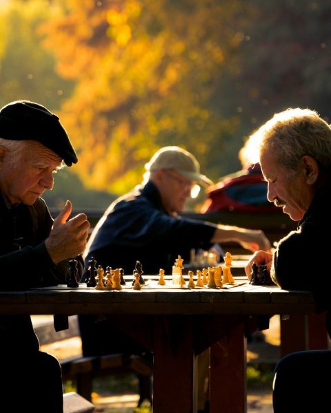 two man playing chess in shallow focus lens